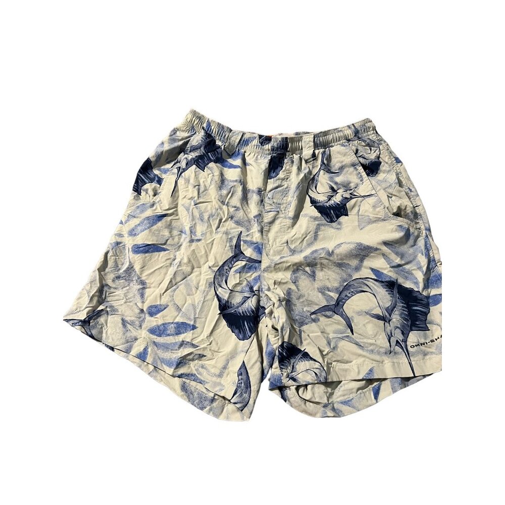 Columbia Omni Shield Swimsuit Bathing Suit Board Shorts Sz S Marlin Fish